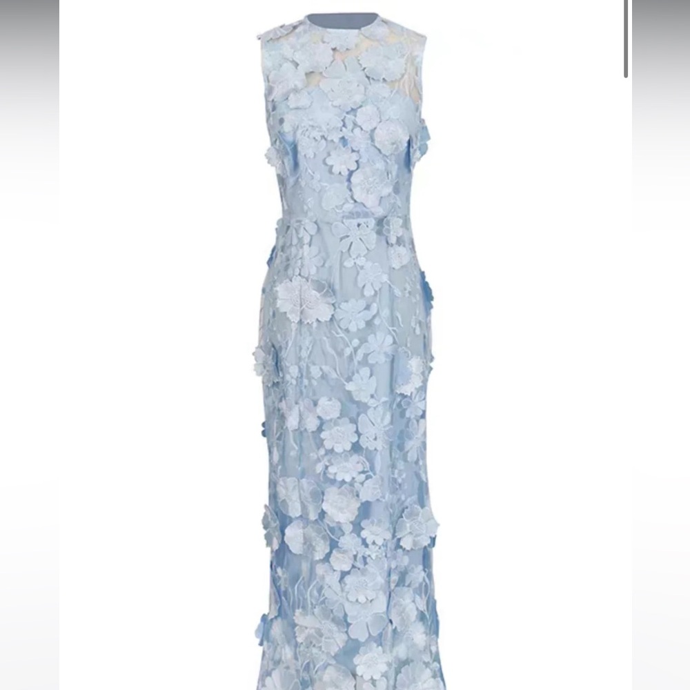 Elegant Floral Lace Gown in Light Blue
